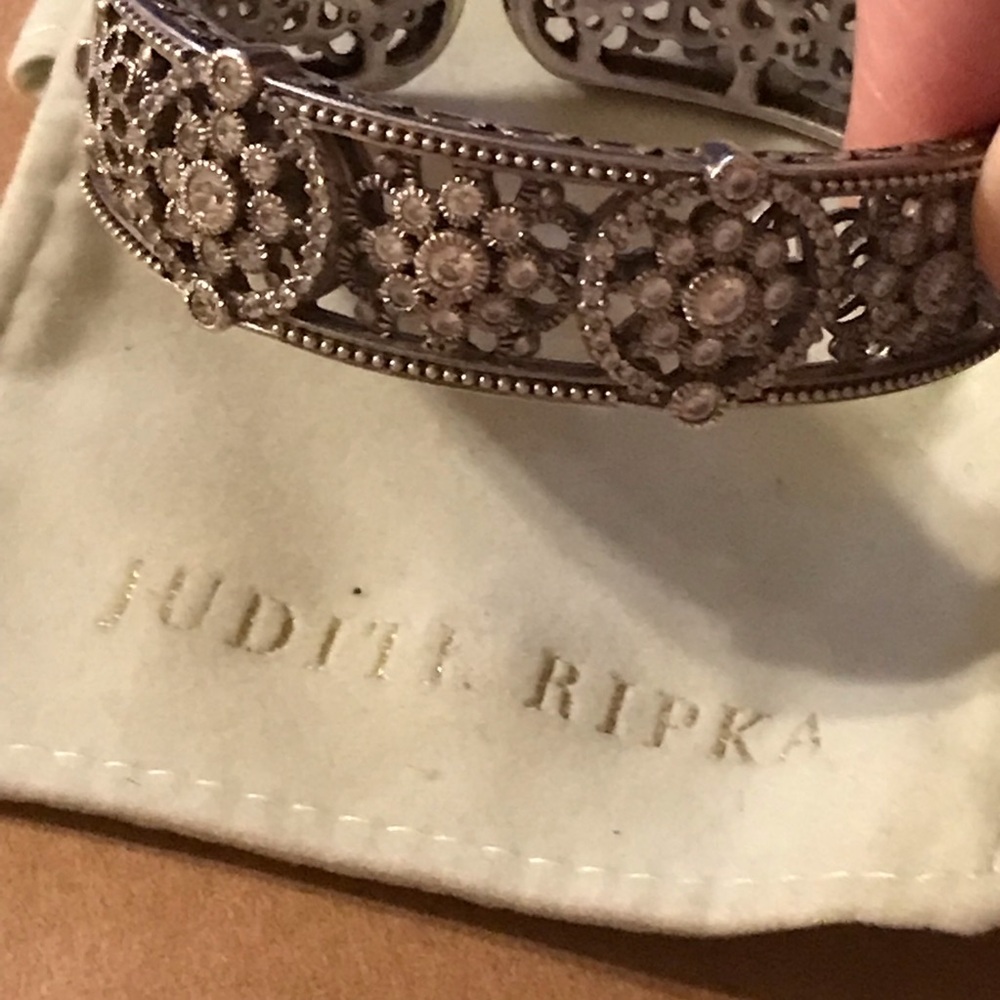 Judith Ripka Sterling Collection Floral Medallion Hinged Cuff Bracelet